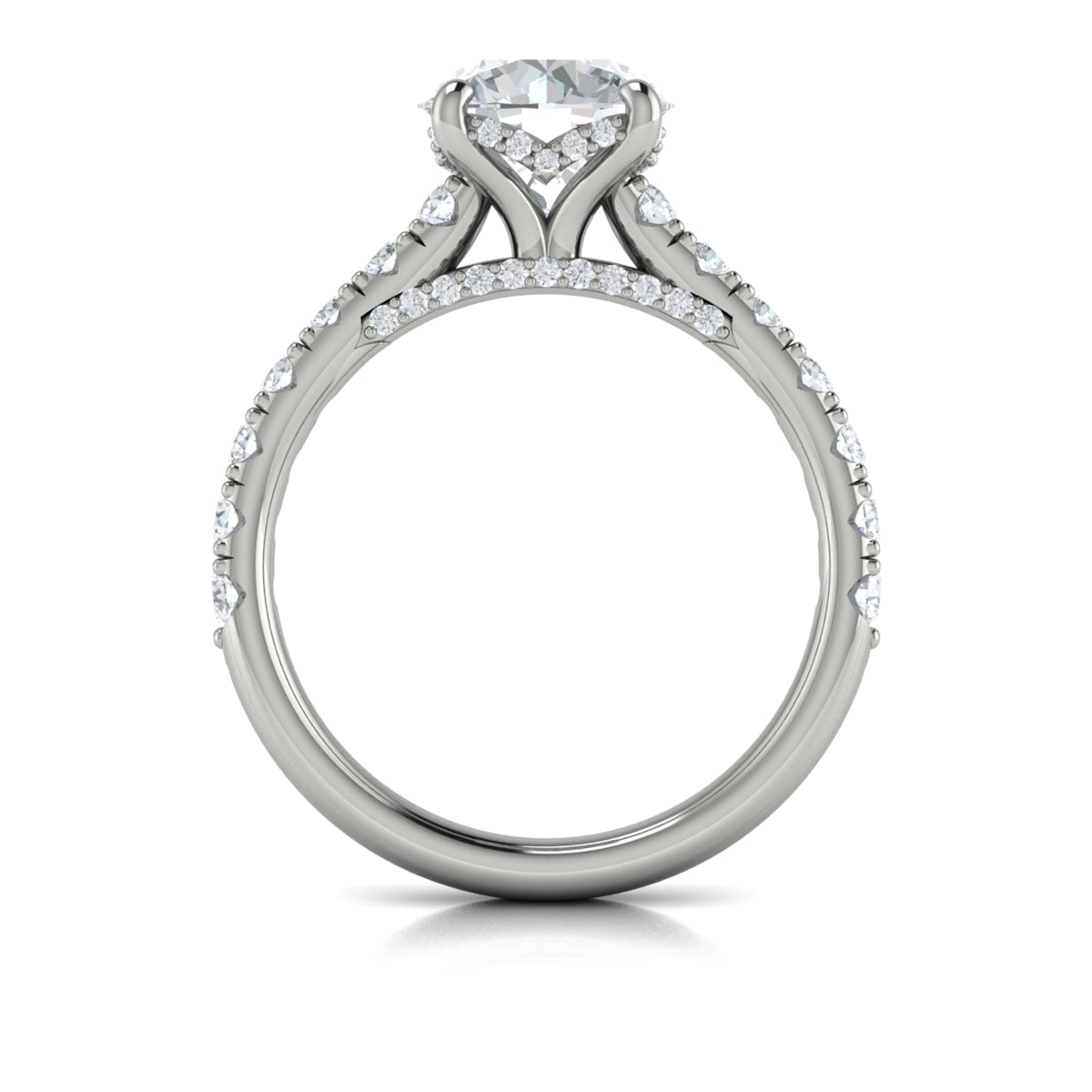14K White Gold Round Diamond Cathedral Engagement Ring