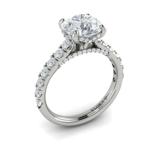 14K White Gold Round Diamond Cathedral Engagement Ring