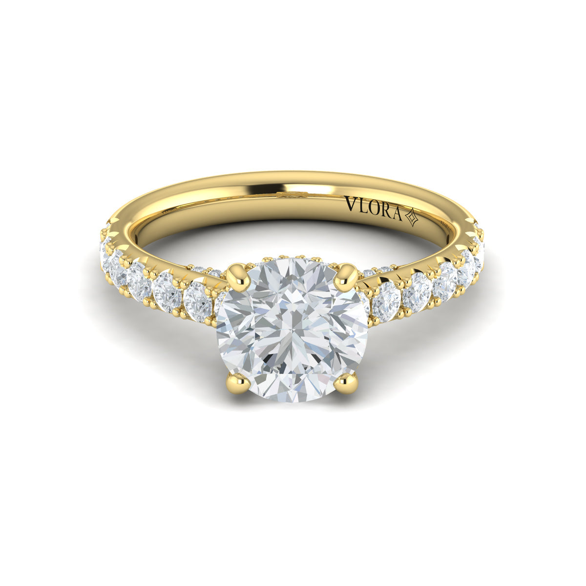 14kt Yellow Gold Round Diamond Cathedral Engagement Ring