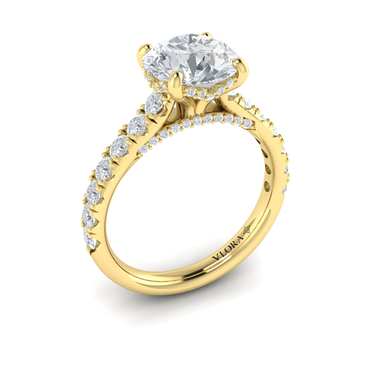 14kt Yellow Gold Round Diamond Cathedral Engagement Ring