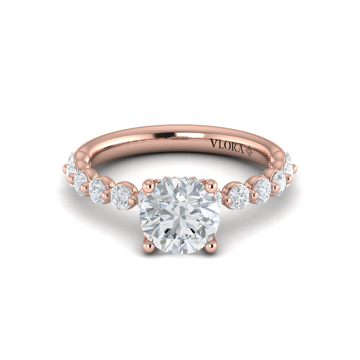 14kt Rose Gold Round Diamond Hidden Halo Ring