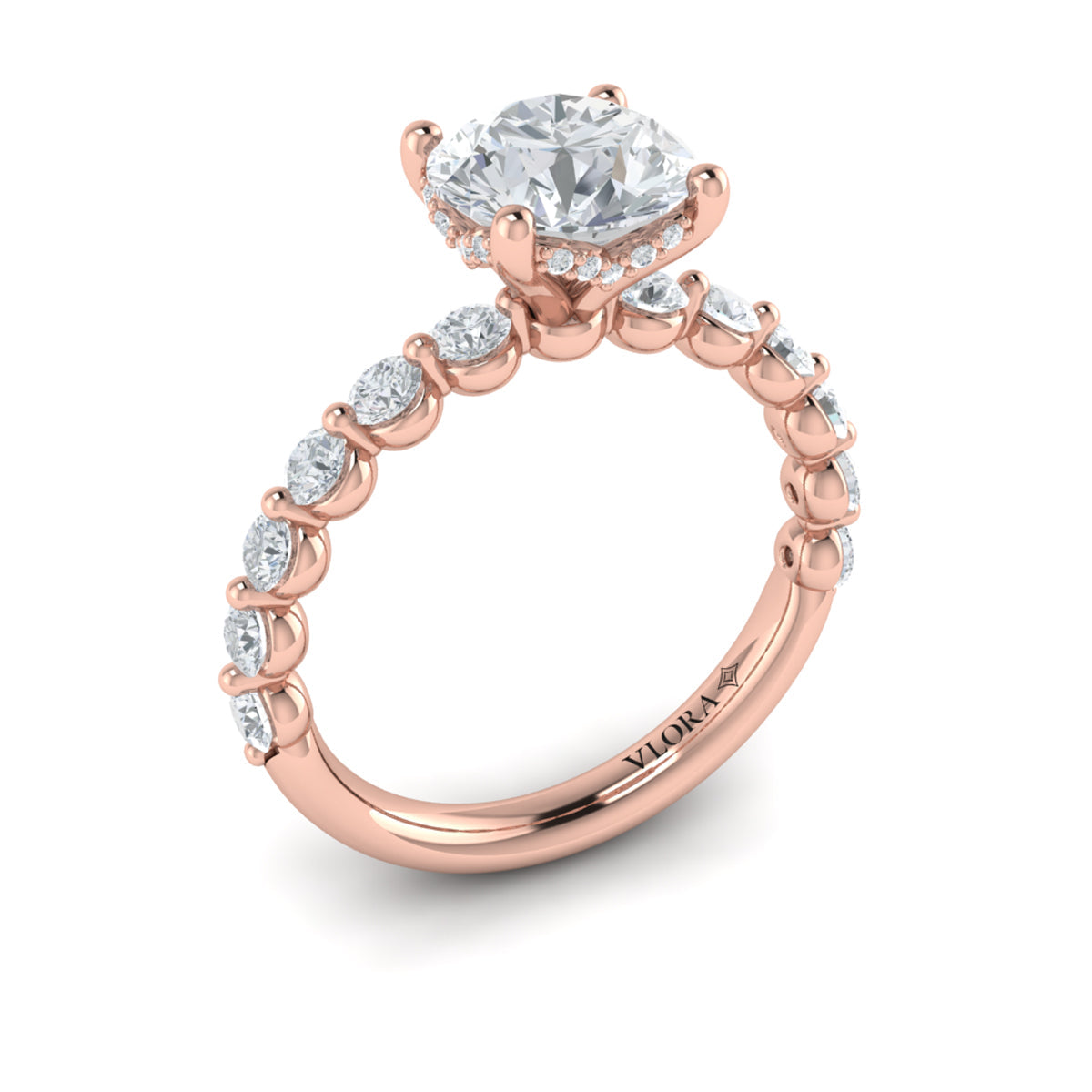 14kt Rose Gold Round Diamond Hidden Halo Ring