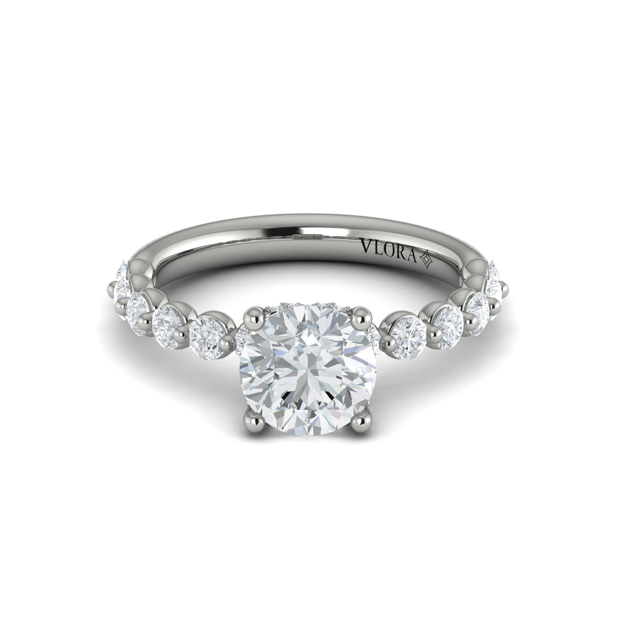 14K White Gold Round Diamond Hidden Halo Engagement Ring