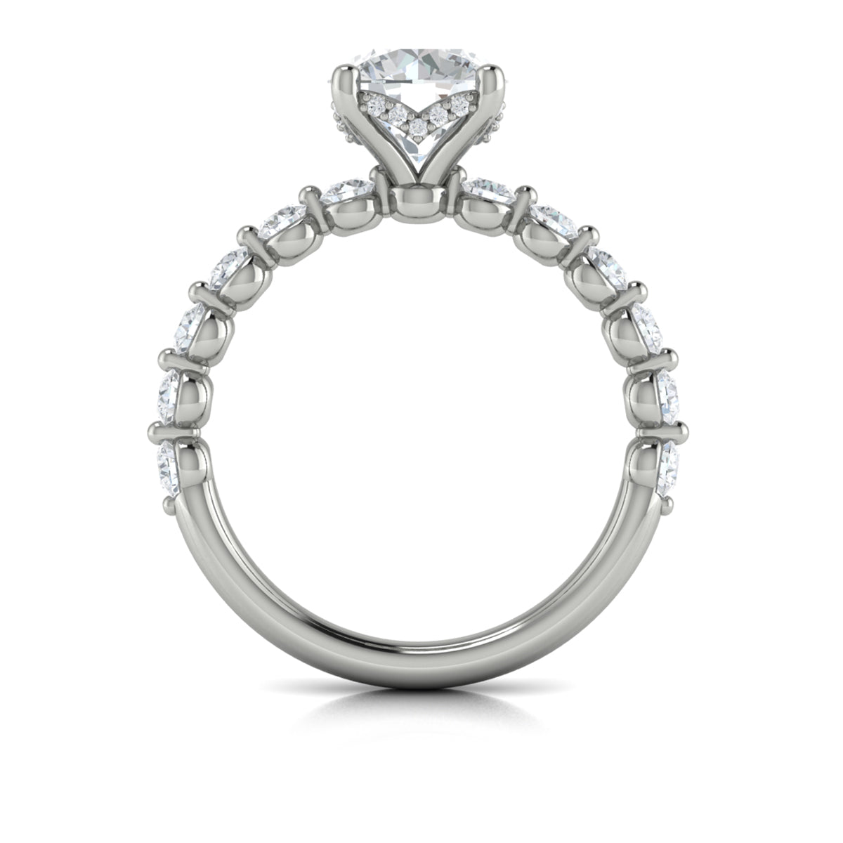 14K White Gold Round Diamond Hidden Halo Engagement Ring