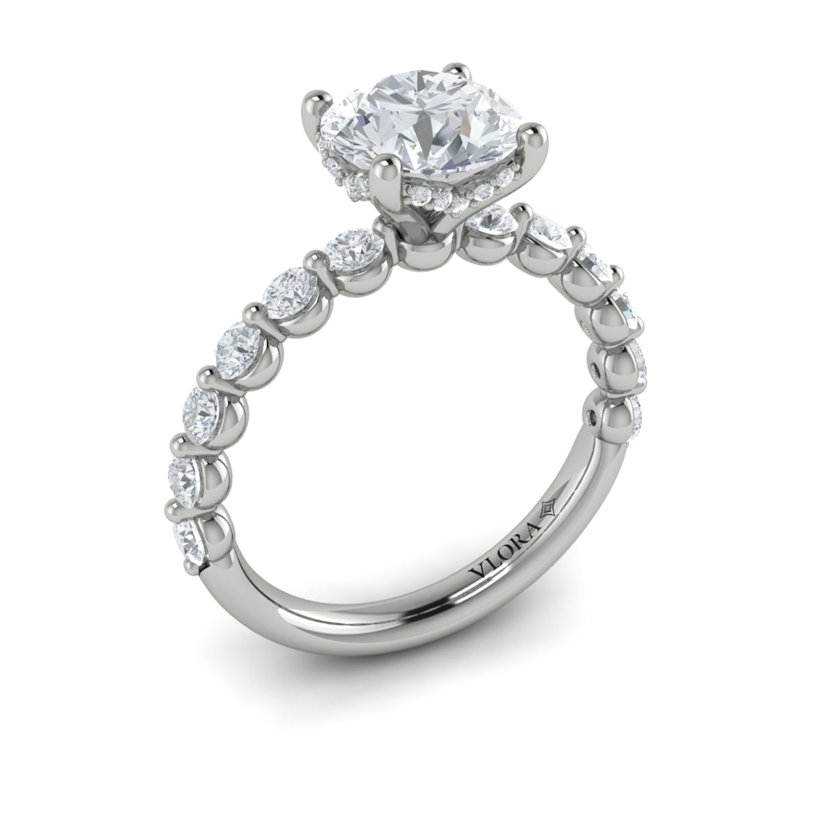 14K White Gold Round Diamond Hidden Halo Engagement Ring