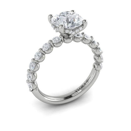 14K White Gold Round Diamond Hidden Halo Engagement Ring