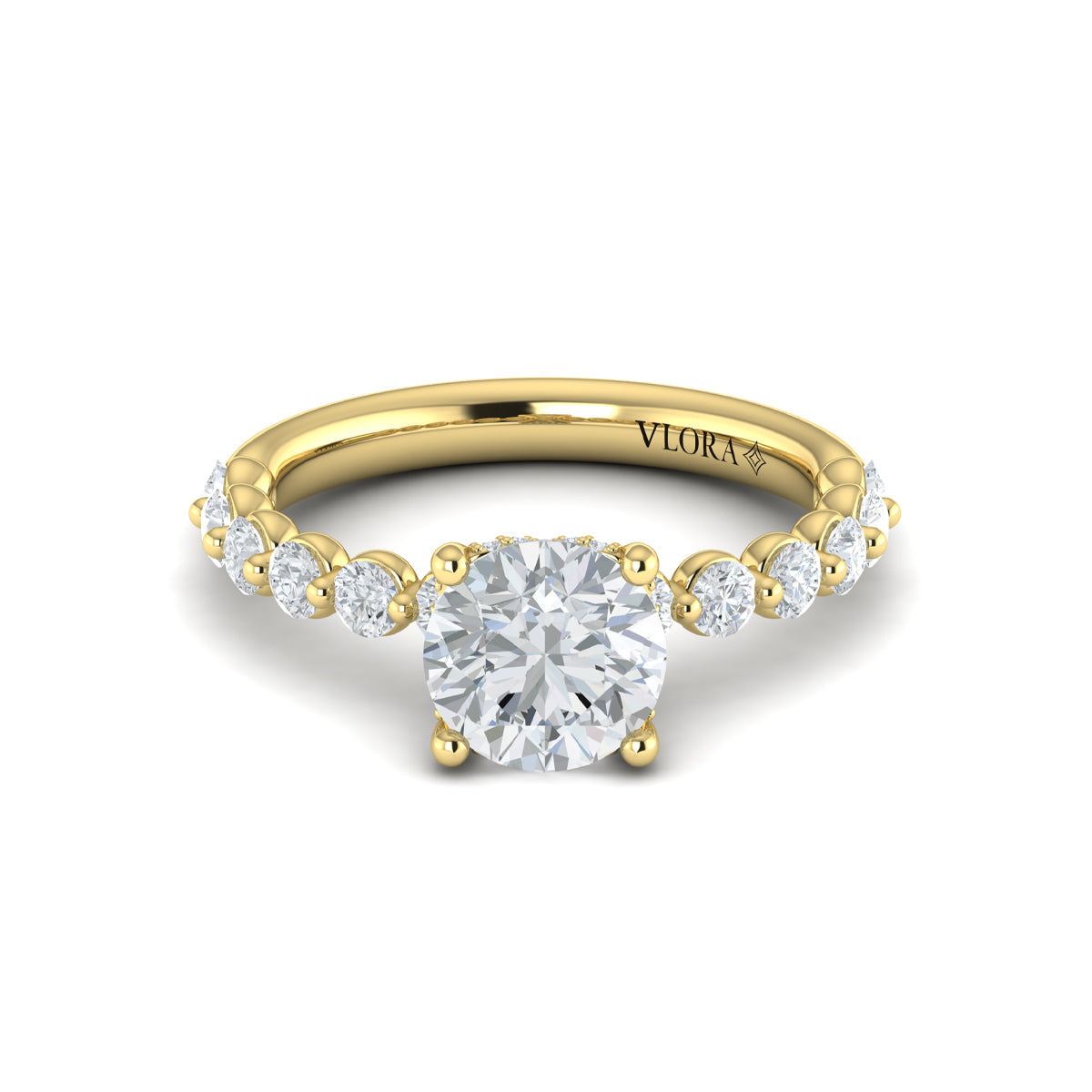 14kt Yellow Gold Round Diamond Hidden Halo Engagement Ring