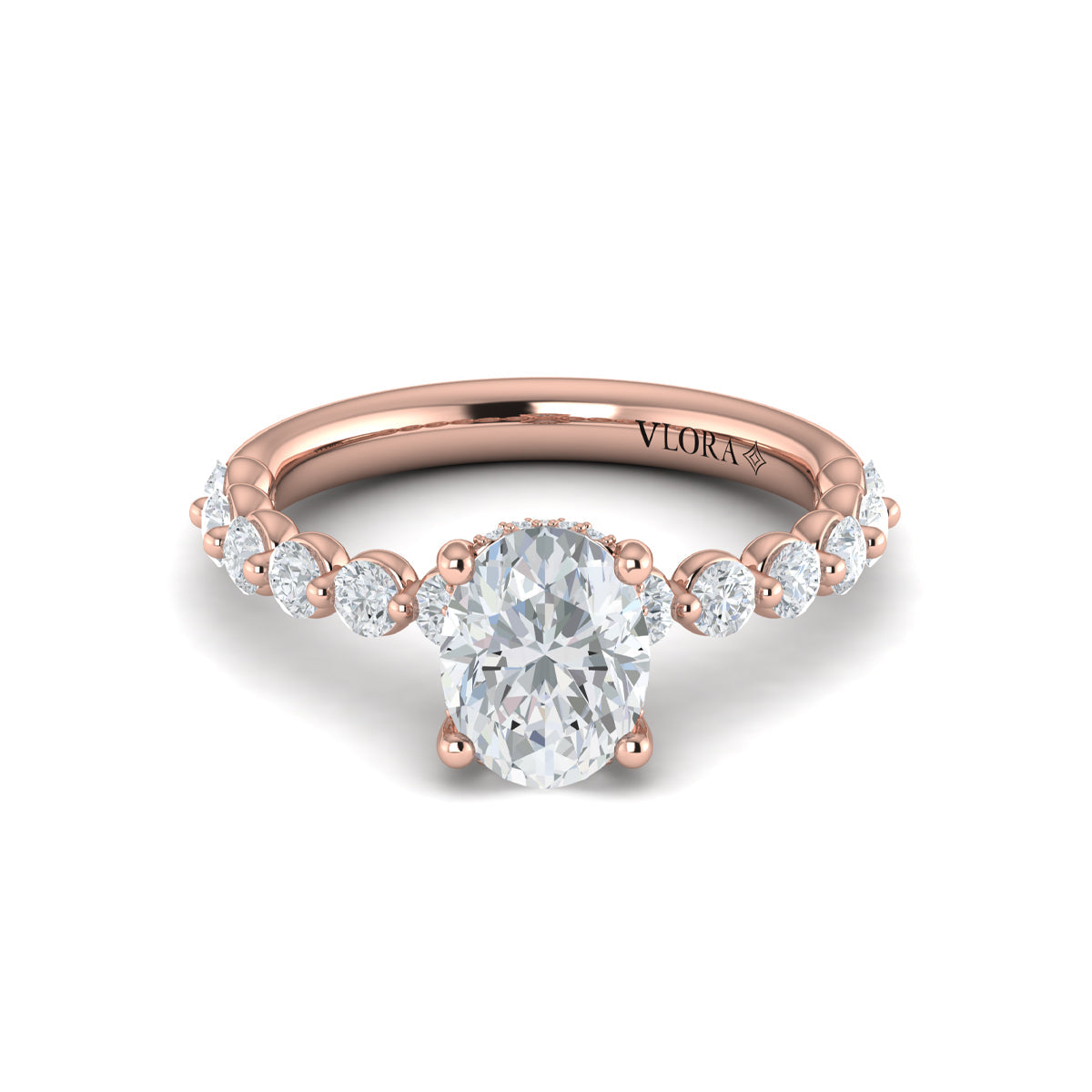 18kt Rose Gold Oval Diamond Hidden Halo Engagement Ring