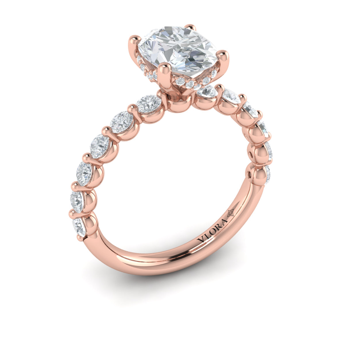18kt Rose Gold Oval Diamond Hidden Halo Engagement Ring