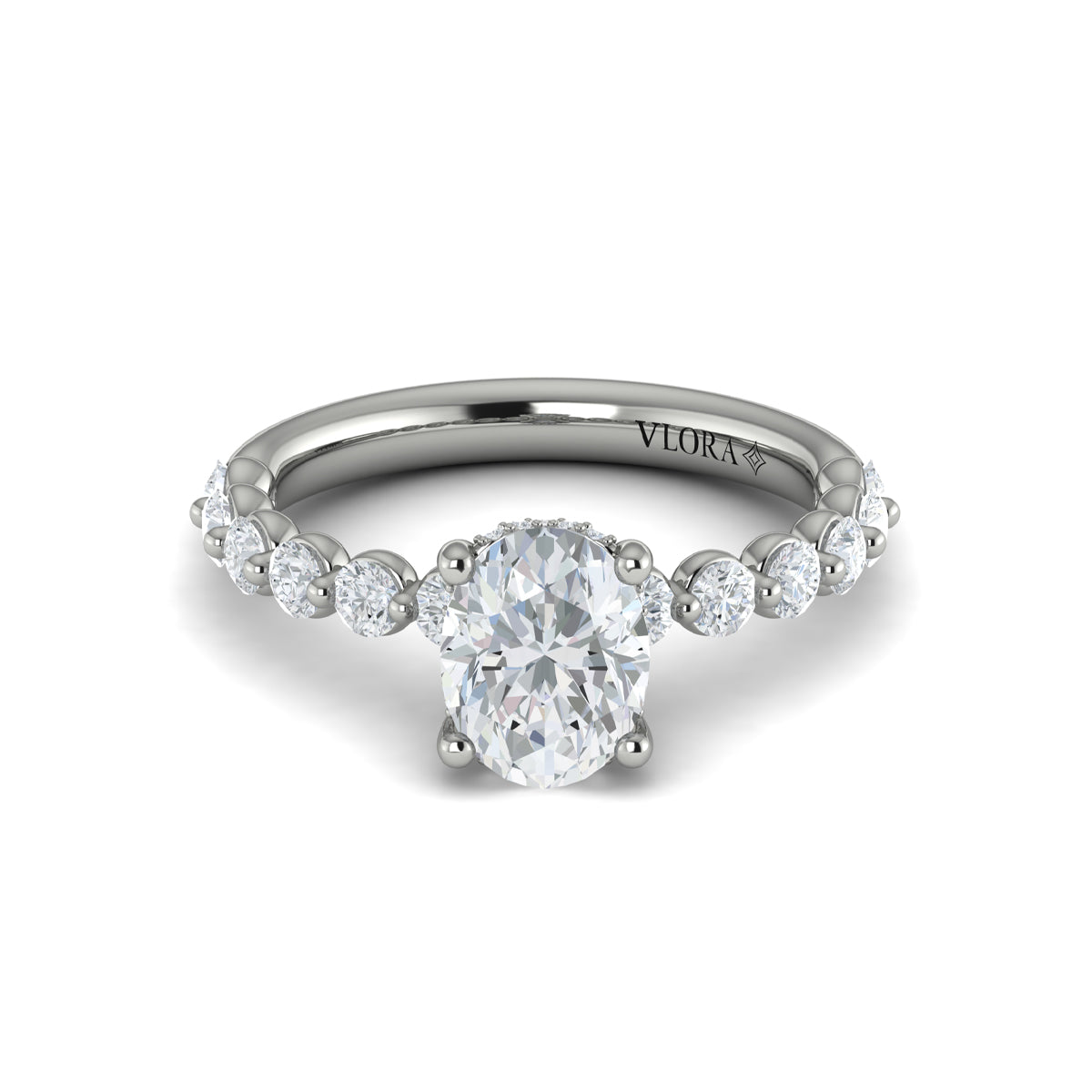 14K White Gold Oval Diamond Hidden Halo Engagement Ring
