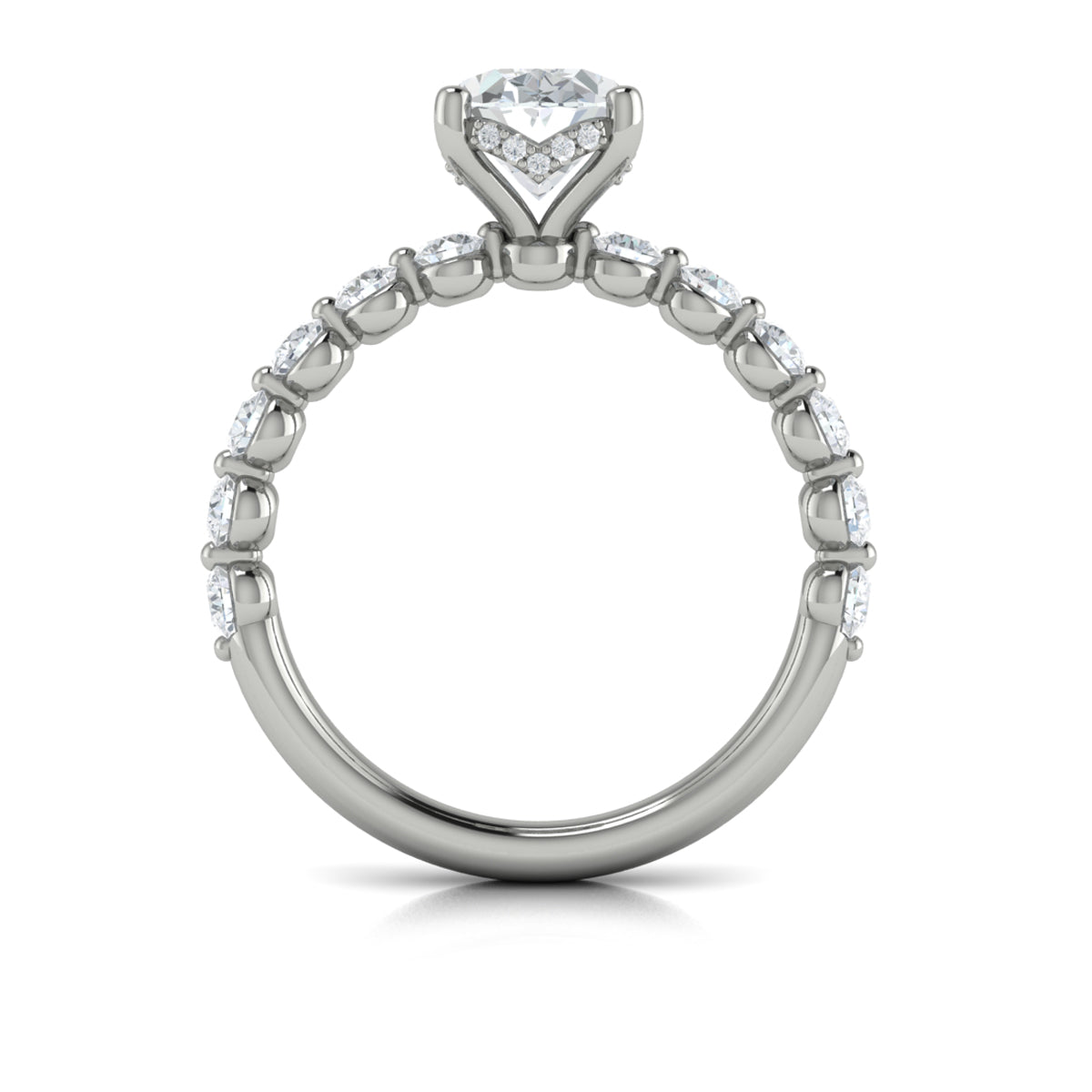 14K White Gold Oval Diamond Hidden Halo Engagement Ring