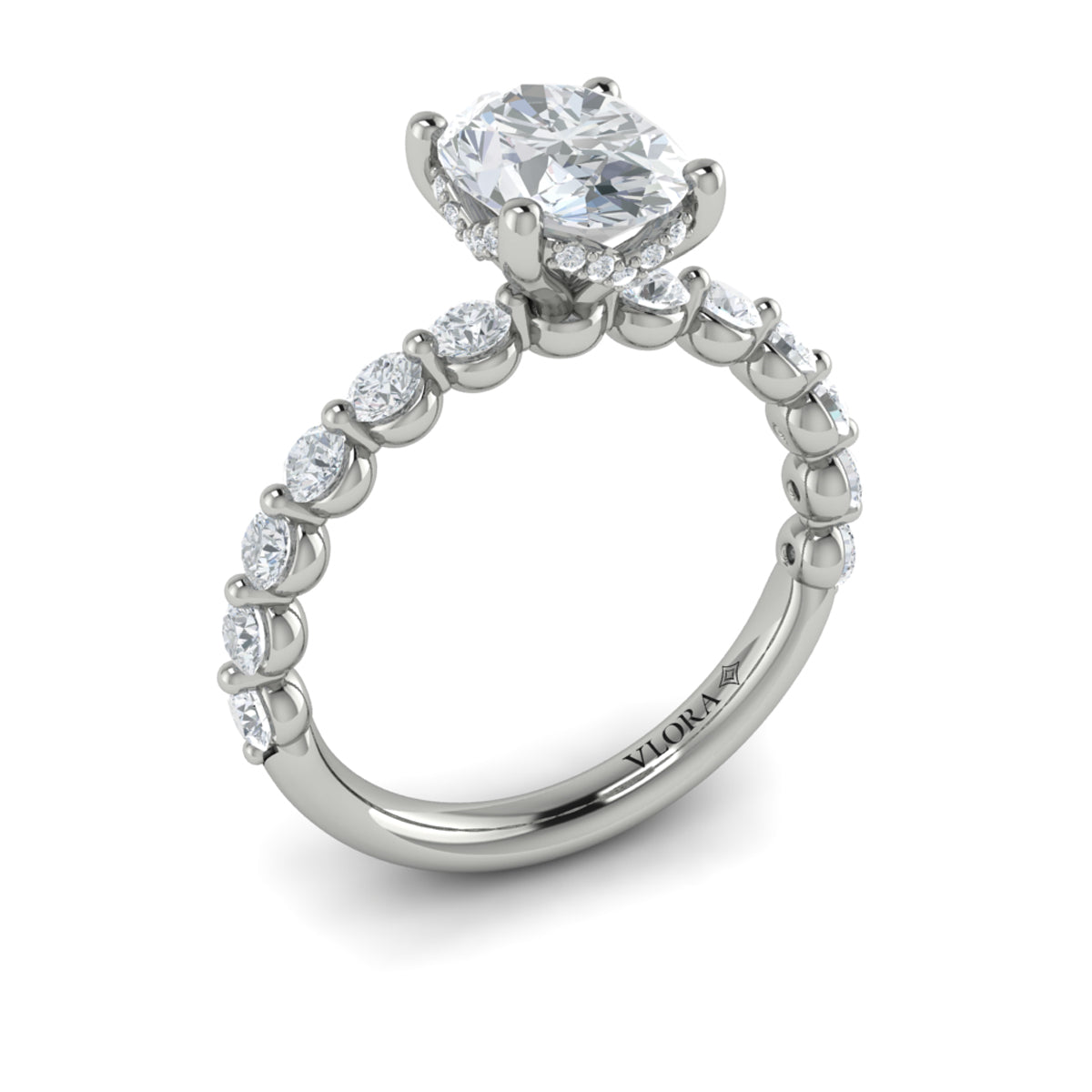 14K White Gold Oval Diamond Hidden Halo Engagement Ring