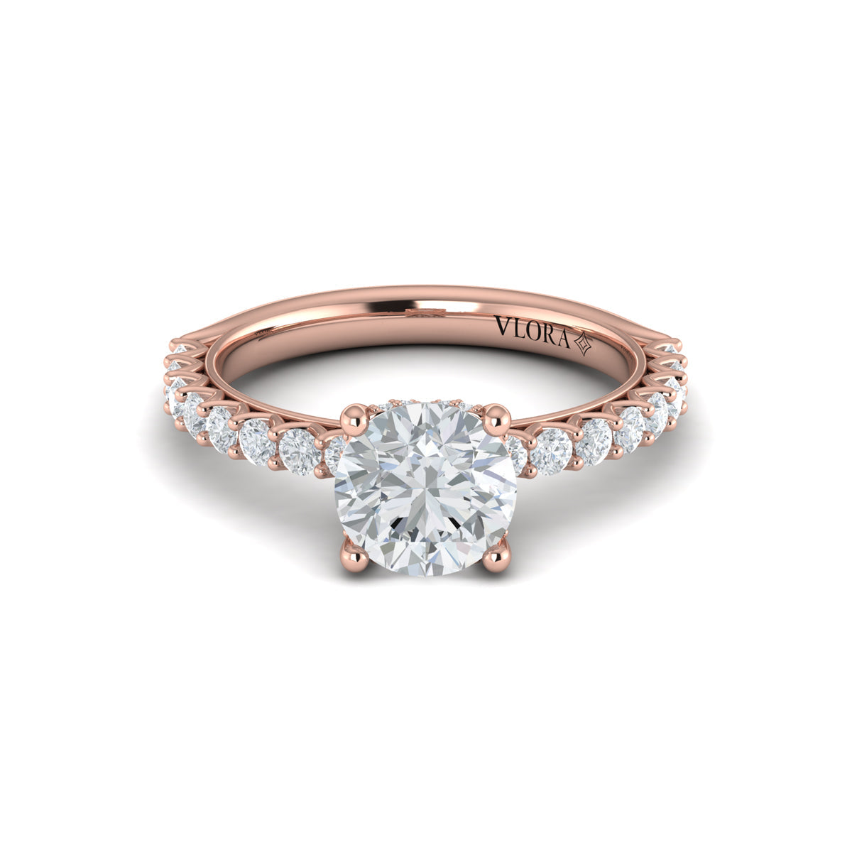 14kt Rose Gold Round Diamond Hidden Halo Ring