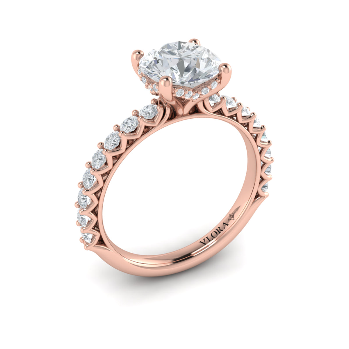 14kt Rose Gold Round Diamond Hidden Halo Ring
