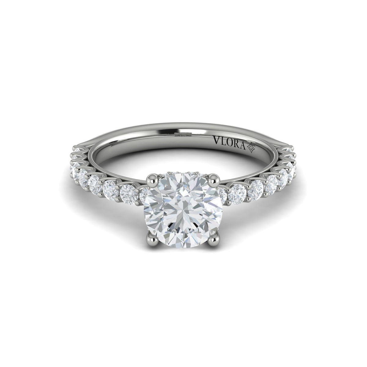 14K White Gold Round Diamond Hidden Halo Ring