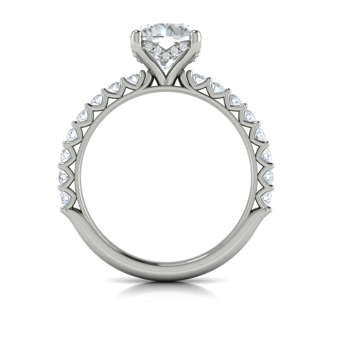 14K White Gold Round Diamond Hidden Halo Ring