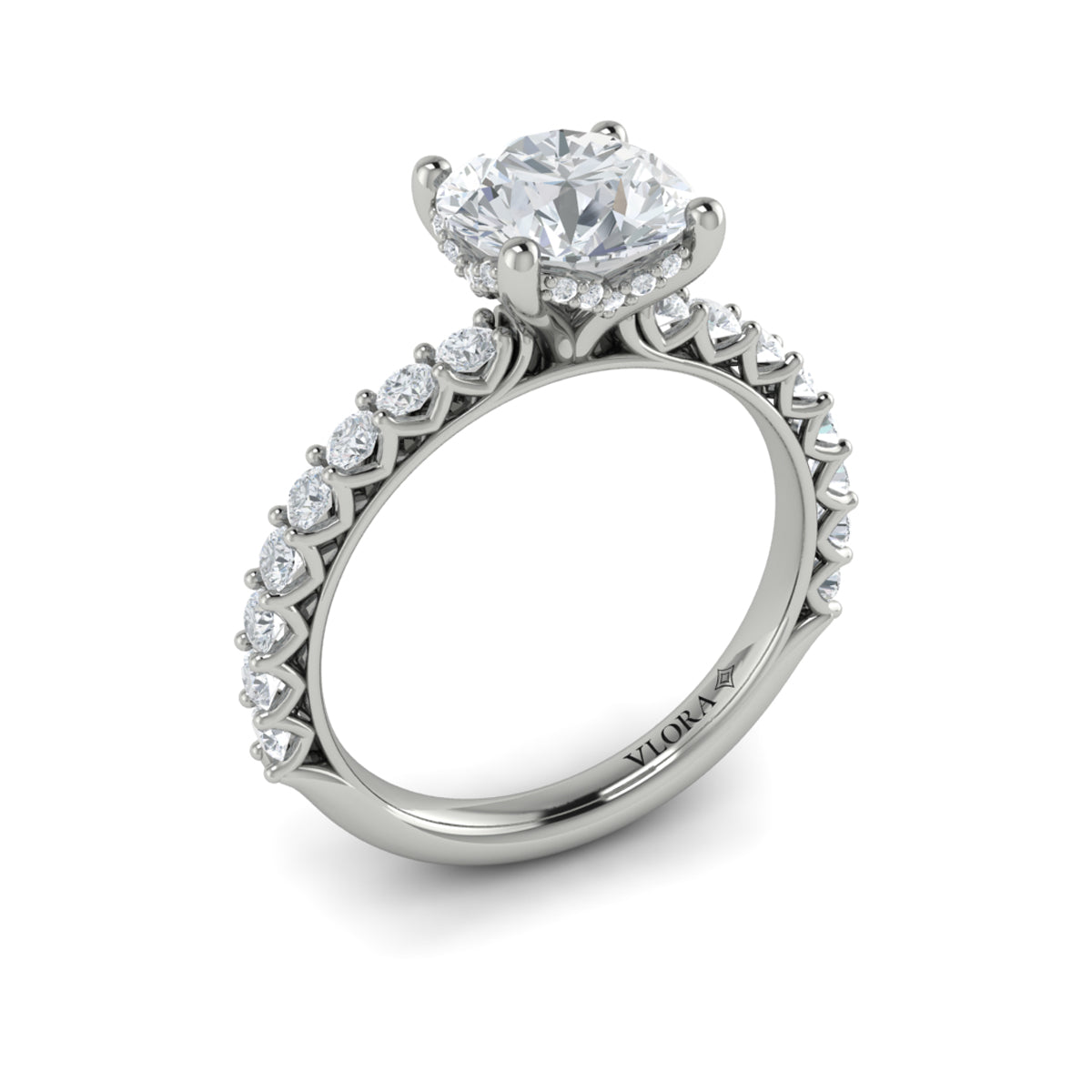 14K White Gold Round Diamond Hidden Halo Ring