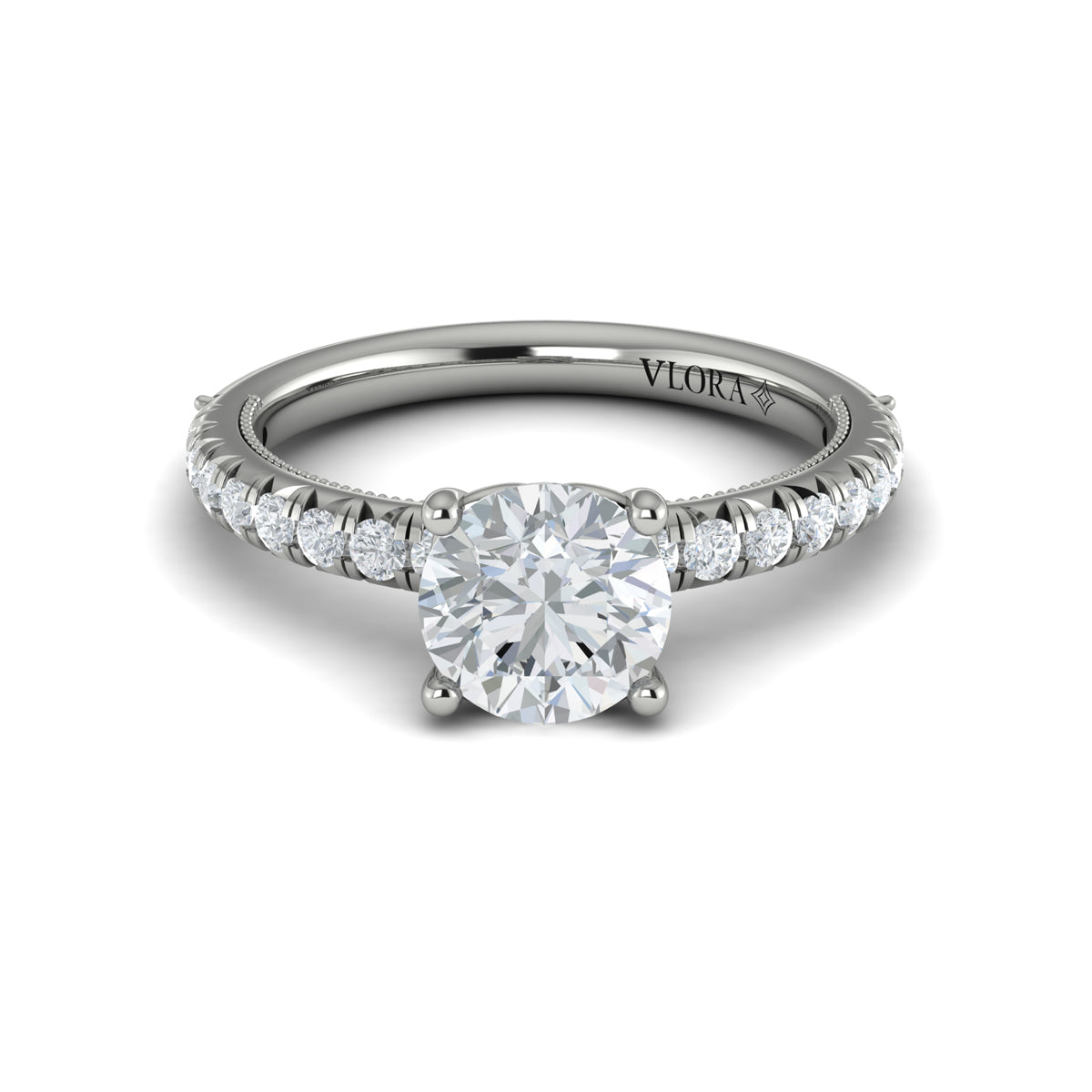 14K White Gold French Pave Diamond Engagement Ring