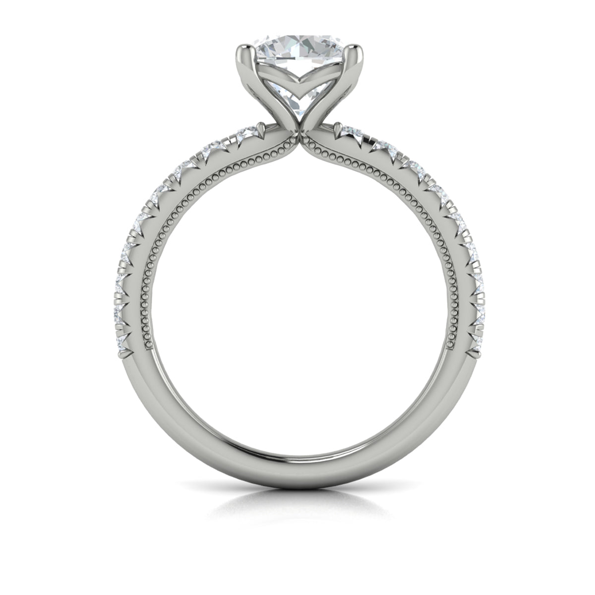 14K White Gold French Pave Diamond Engagement Ring