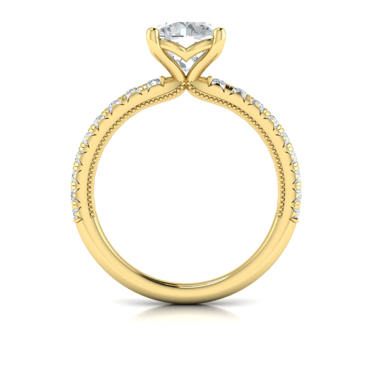 18kt Yellow Gold French Pave Diamond Engagement Ring