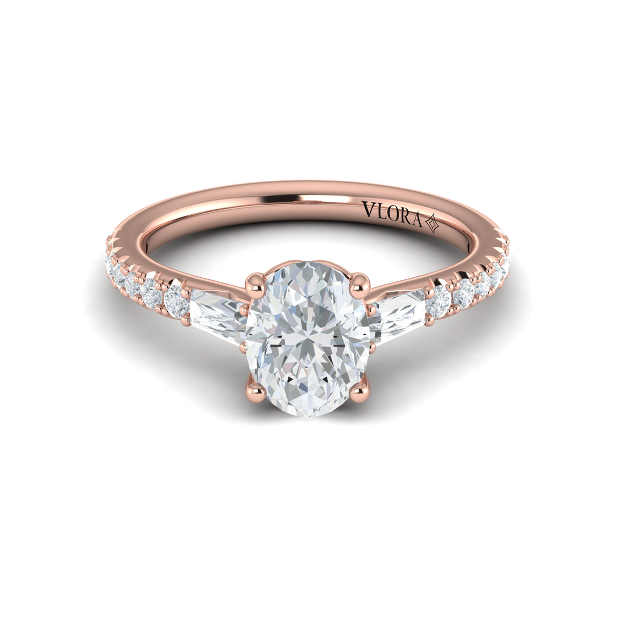 14kt Rose Gold Oval Diamond Three-Stone Engagement Ring
