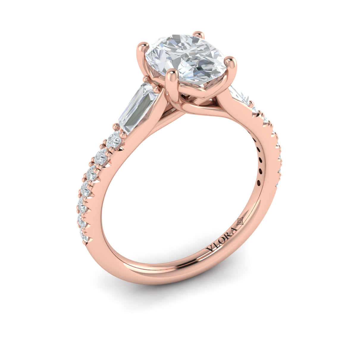 14kt Rose Gold Oval Diamond Three-Stone Engagement Ring