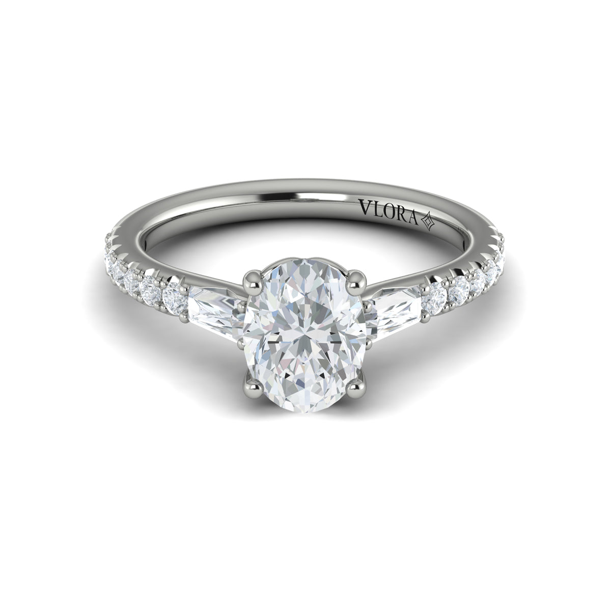 14K White Gold Oval Diamond Three-Stone Engagement Ring