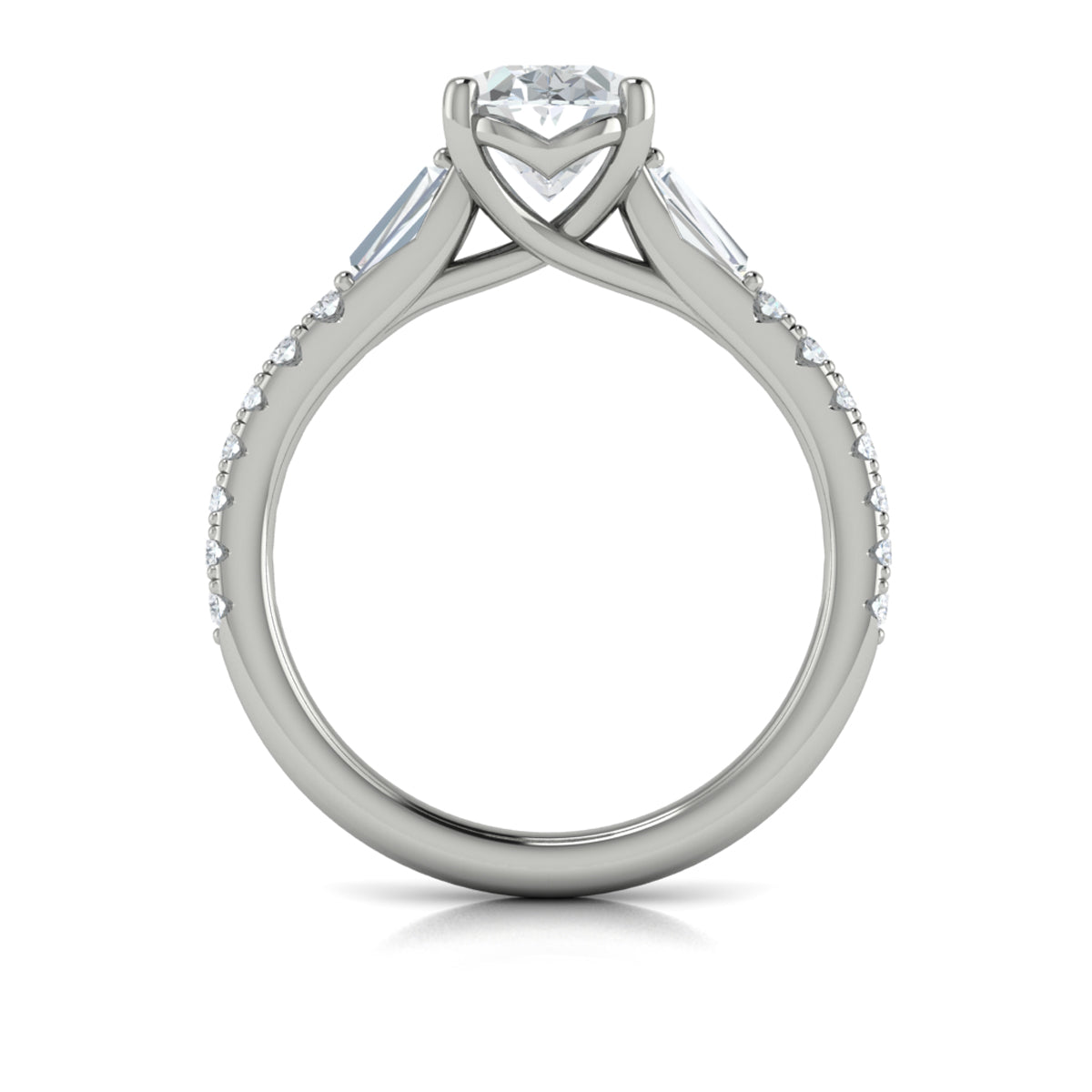 14K White Gold Oval Diamond Three-Stone Engagement Ring