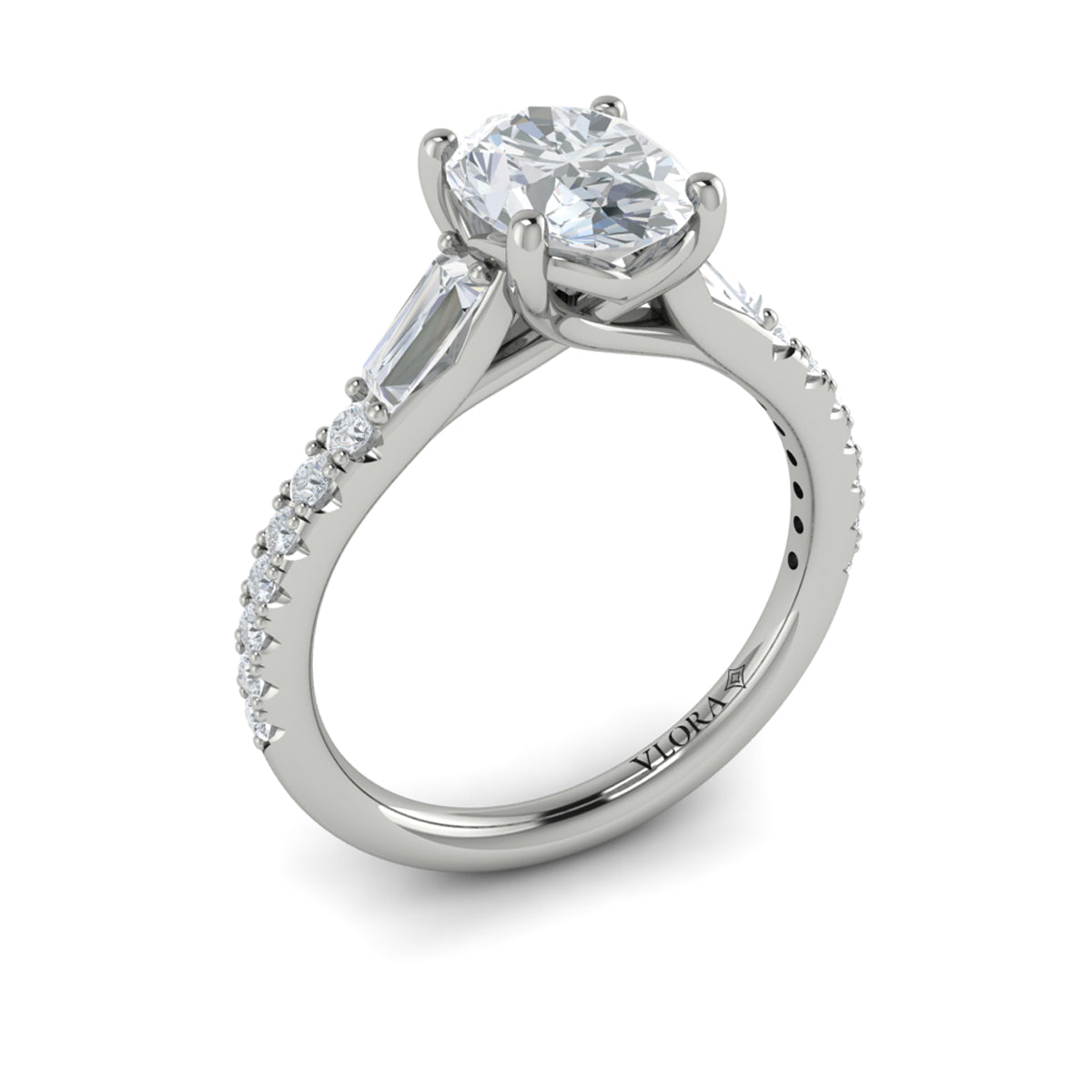 14K White Gold Oval Diamond Three-Stone Engagement Ring