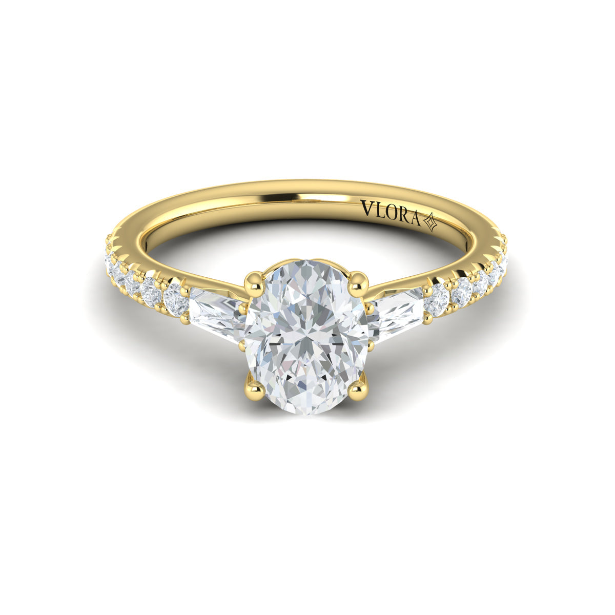 14kt Yellow Gold Oval Diamond Three-Stone Engagement Ring