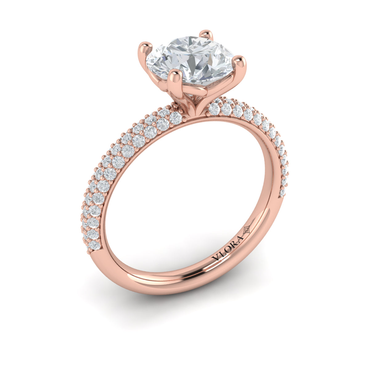 14kt Rose Gold Micropave Diamond Engagement Ring