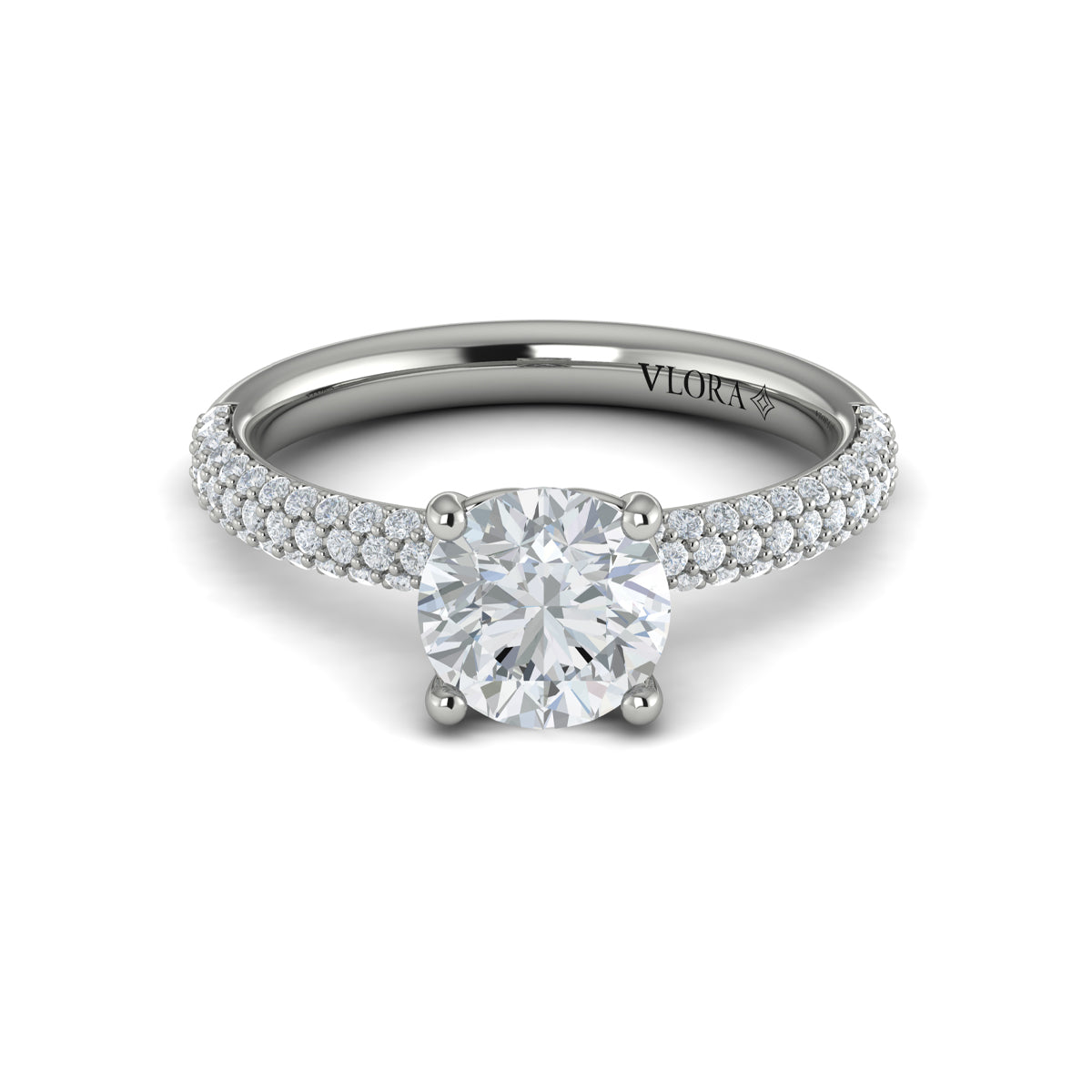 14K White Gold Micropave Diamond Engagement Ring