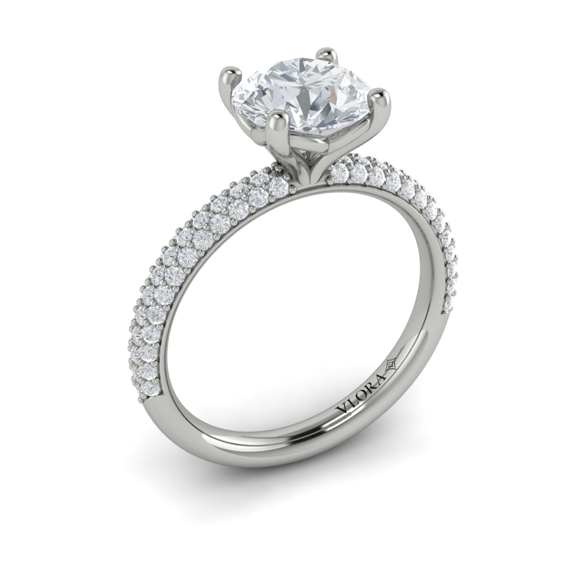 14K White Gold Micropave Diamond Engagement Ring