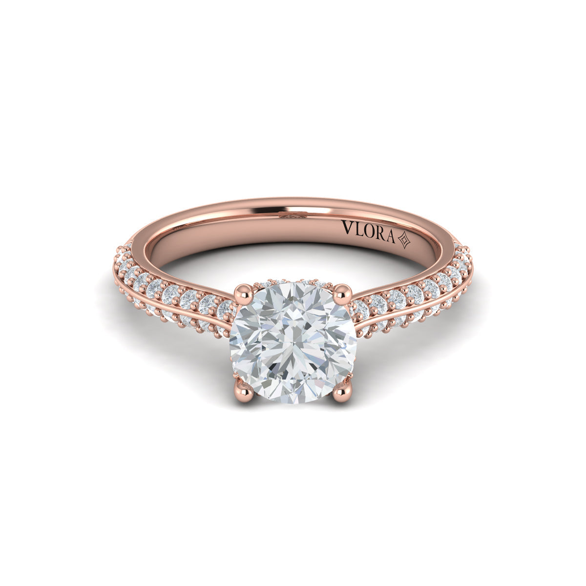 18kt Rose Gold Round Diamond Hidden Halo Engagement Ring