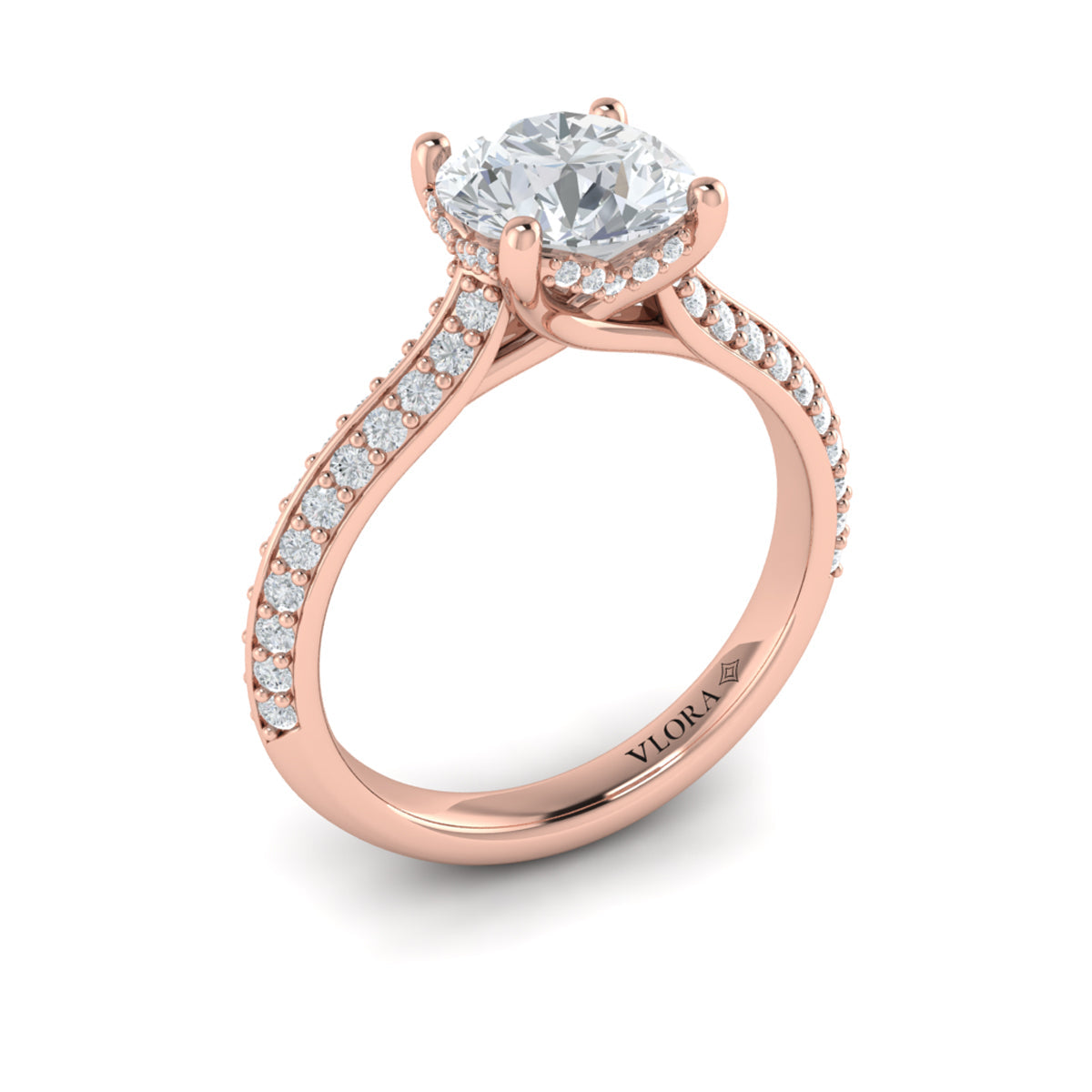 18kt Rose Gold Round Diamond Hidden Halo Engagement Ring