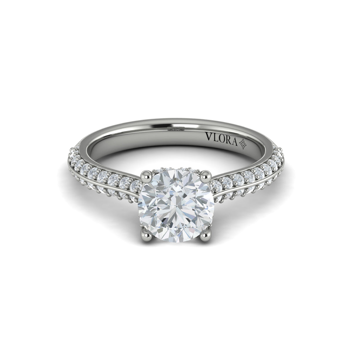 14K White Gold Round Diamond Hidden Halo Engagement Ring