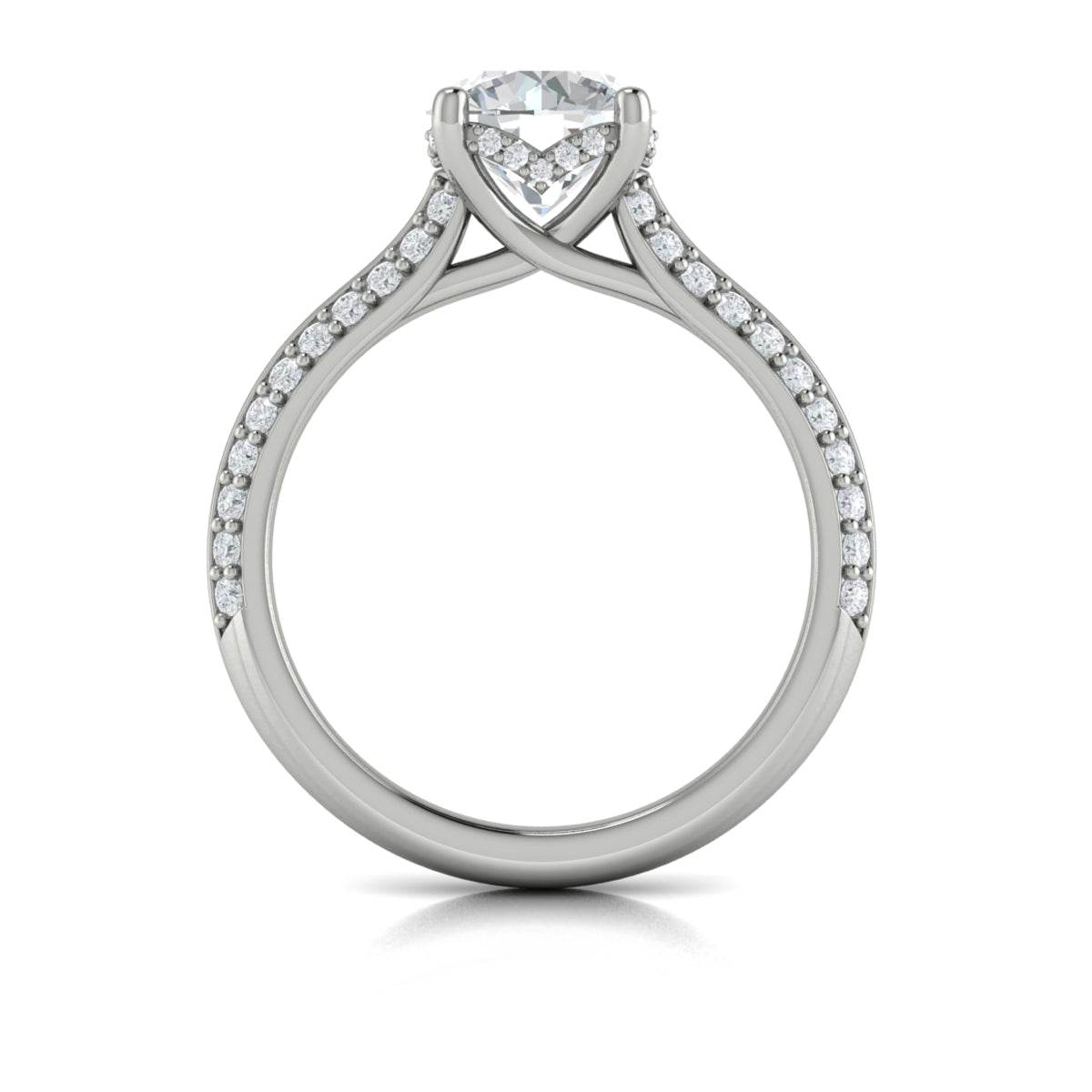 14K White Gold Round Diamond Hidden Halo Engagement Ring