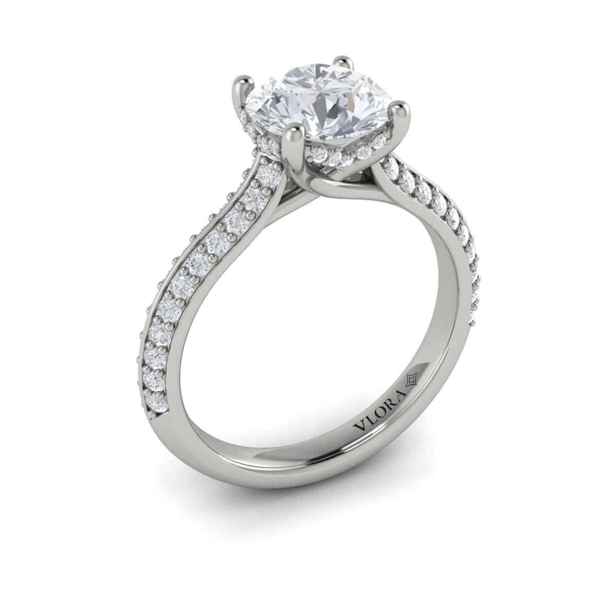 14K White Gold Round Diamond Hidden Halo Engagement Ring