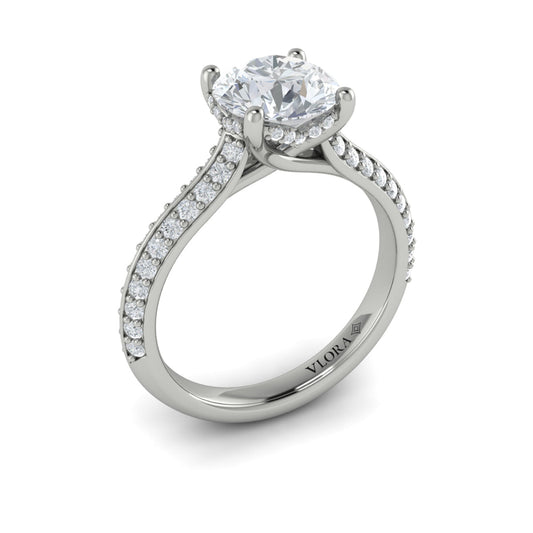 14K White Gold Round Diamond Hidden Halo Engagement Ring