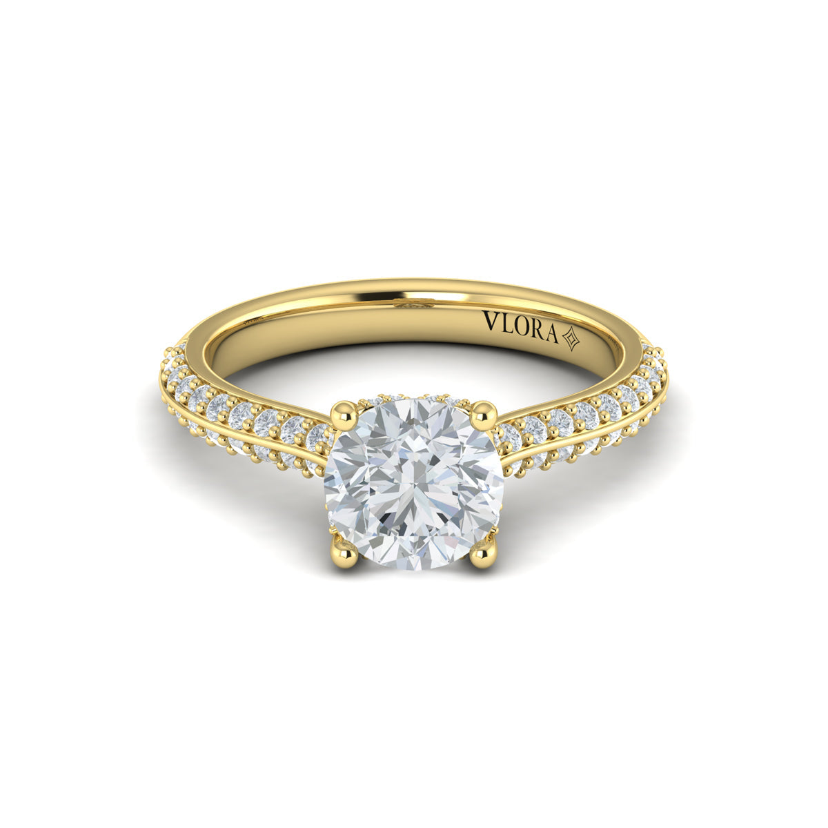 14kt Yellow Gold Round Diamond Hidden Halo Engagement Ring