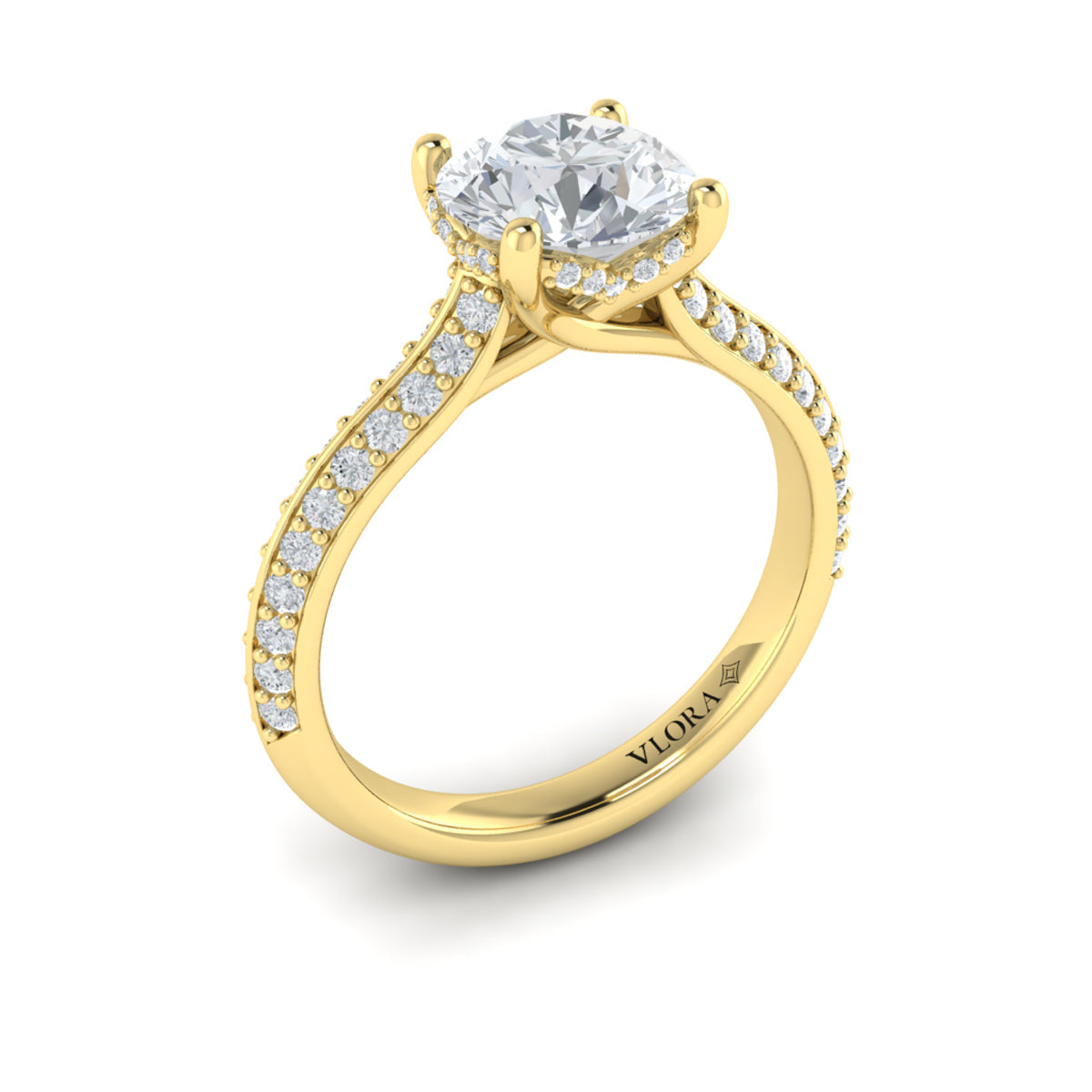 14kt Yellow Gold Round Diamond Hidden Halo Engagement Ring