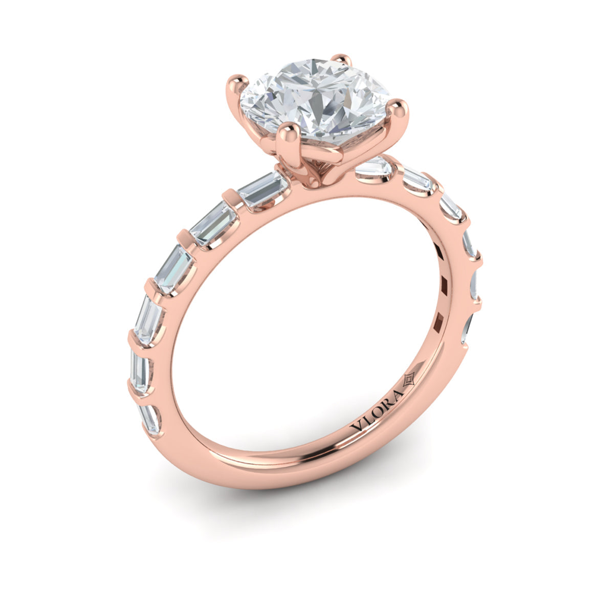 14kt Rose Gold Baguette Diamond Engagement Ring