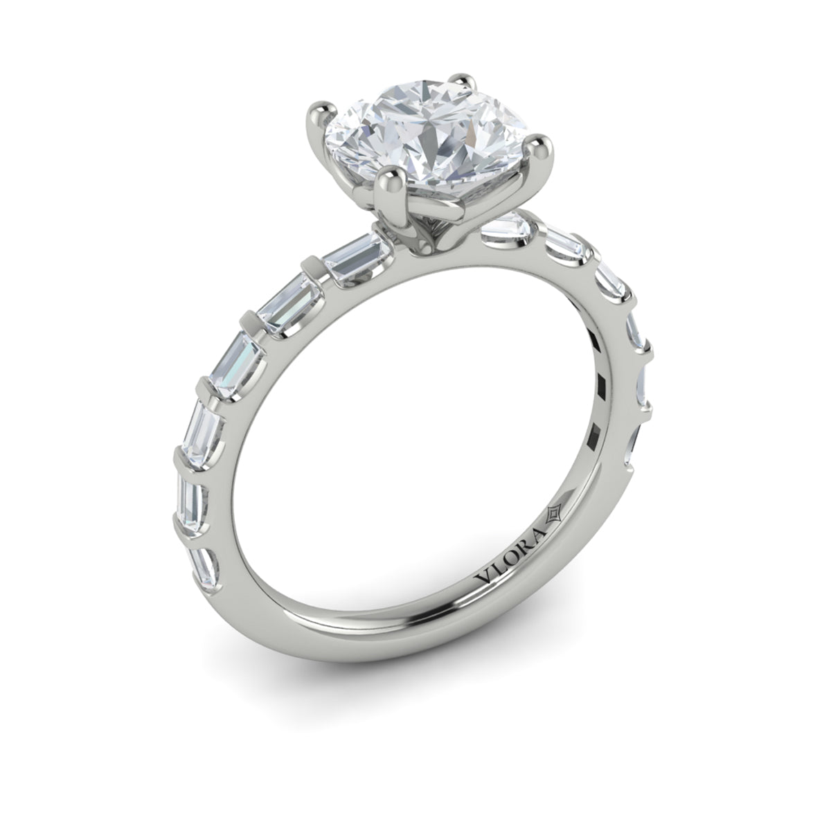 14K White Gold Baguette Diamond Engagement Ring