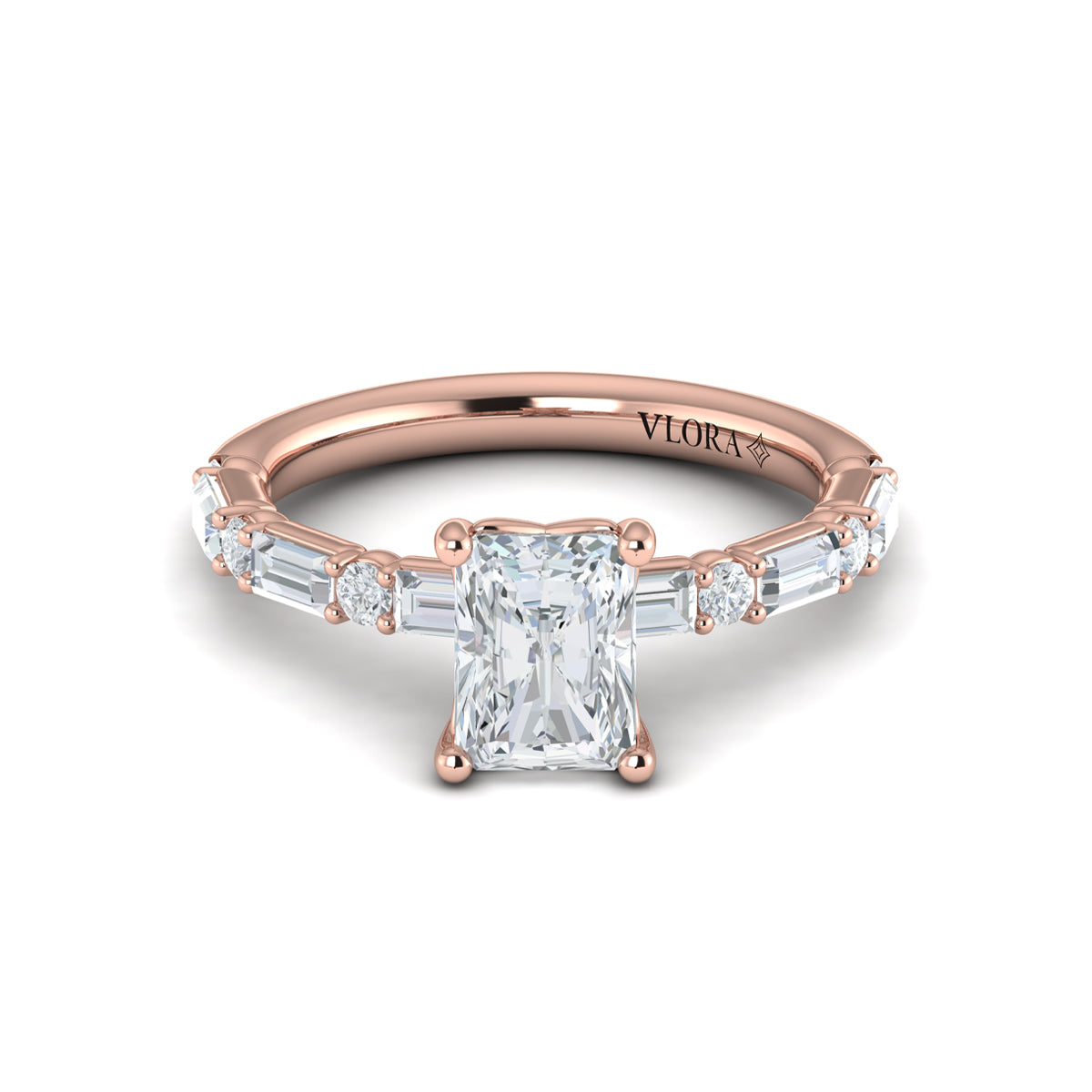 14kt Rose Gold Emerald Cut Diamond Engagement Ring