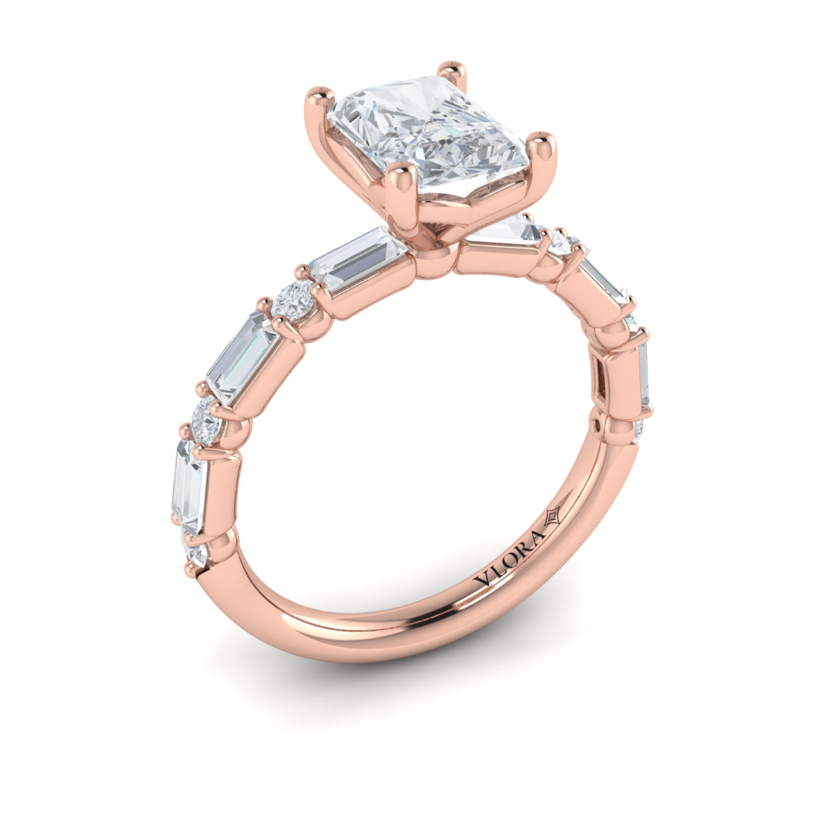 14kt Rose Gold Emerald Cut Diamond Engagement Ring
