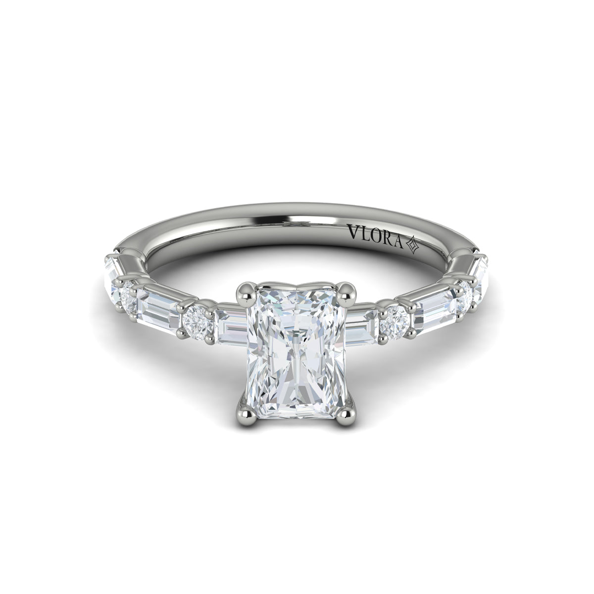 14K White Gold Emerald Cut Diamond Engagement Ring