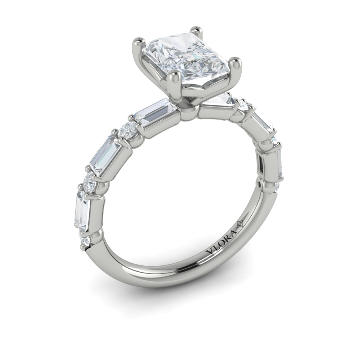 14K White Gold Emerald Cut Diamond Engagement Ring