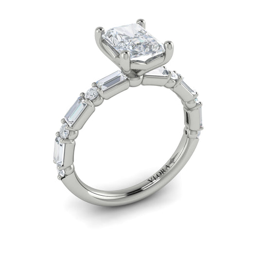 14K White Gold Emerald Cut Diamond Engagement Ring