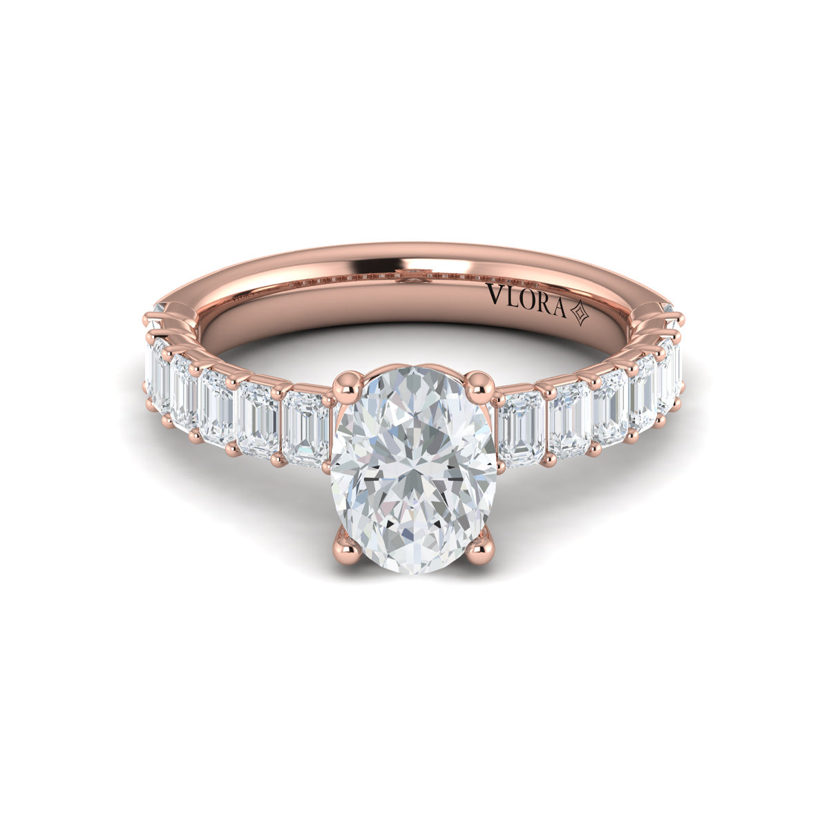 18kt Rose Gold Emerald Cut Oval Diamond Engagement Ring