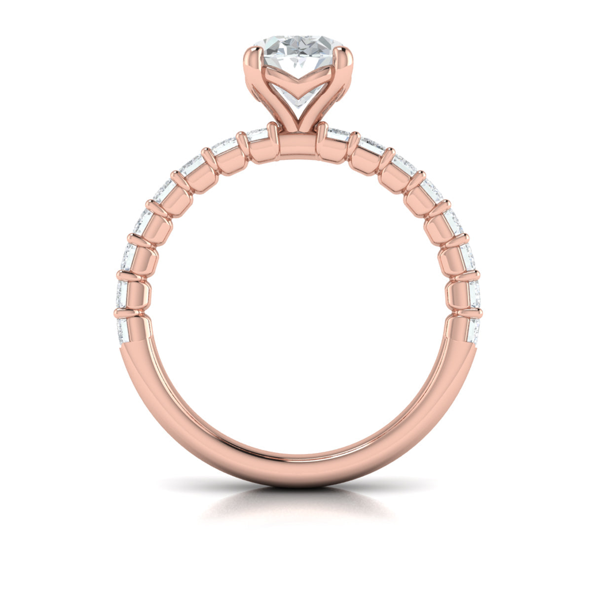 18kt Rose Gold Emerald Cut Oval Diamond Engagement Ring